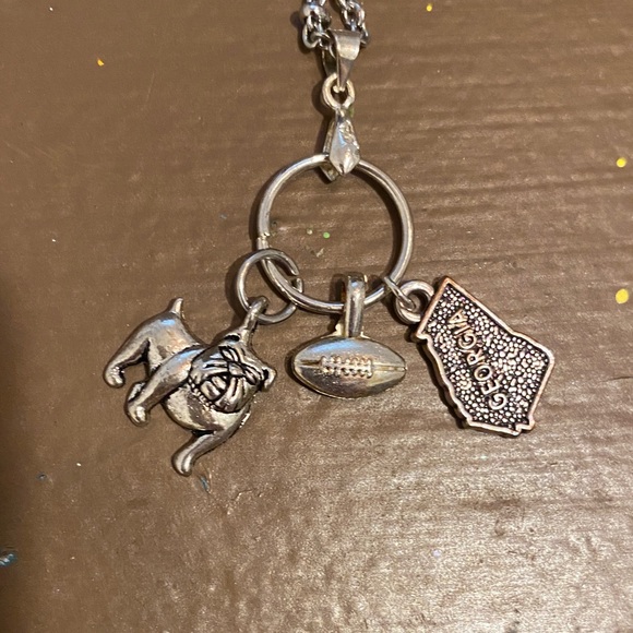 Silver Georgia Bulldog & Football Charm Necklace